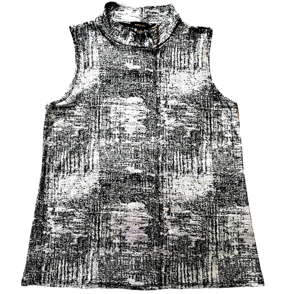 Y2K 90s Black & Silver Shimmery Shiny Metallic Dressy Mock Neck Tank Size Medium